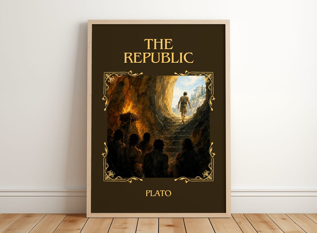 The Republic Classic Book Art Print by Plato – framed print leaning on a wooden floor