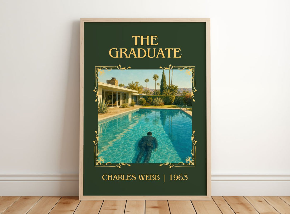 The Graduate Classic Book Art Print by Charles Webb – framed print leaning on a wooden floor
