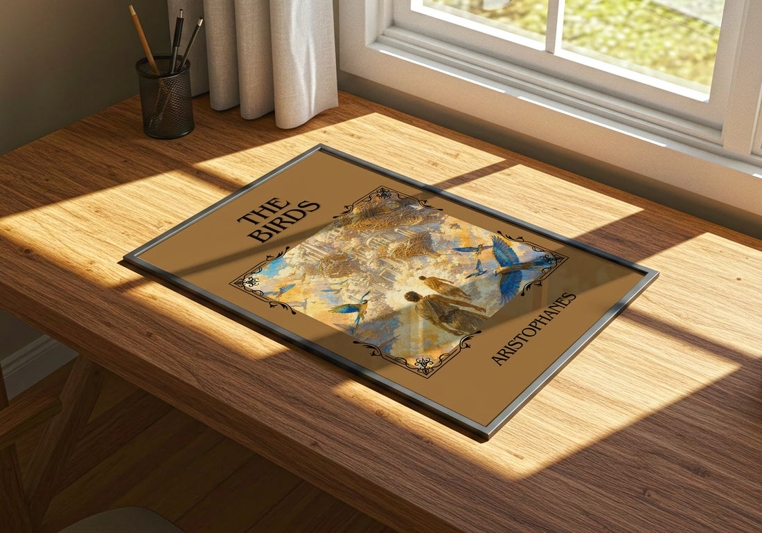 The Birds Classic Book Art Print by Aristophanes – print on a sunlit desk