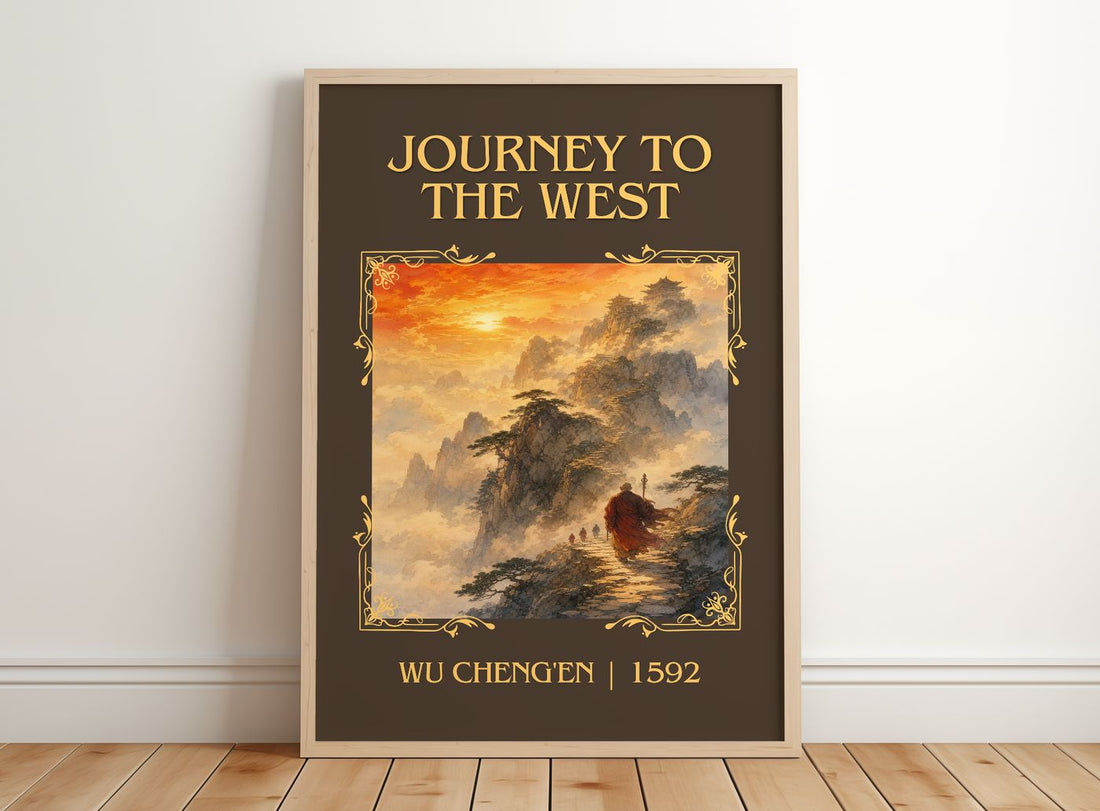 Journey to the West Classic Book Art Print by Wu Cheng'en – framed print leaning on a wooden floor