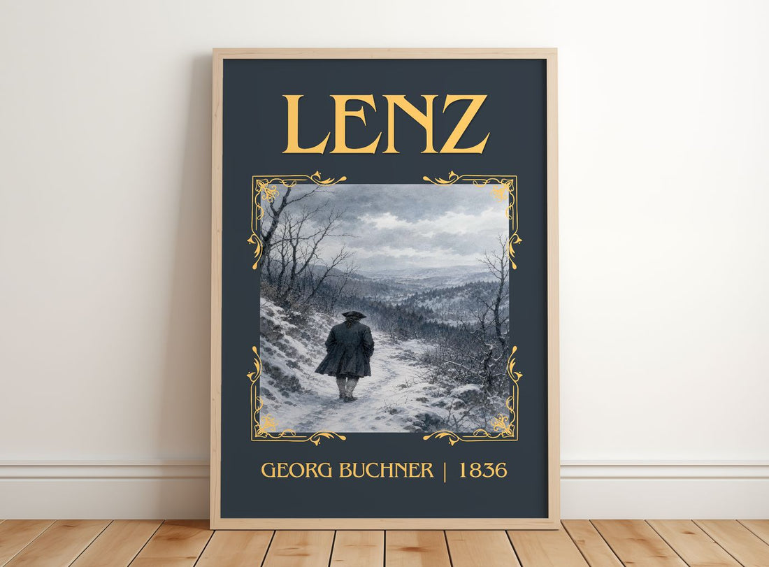 Lenz Classic Book Art Print by Georg Buchner – framed print leaning on a wooden floor