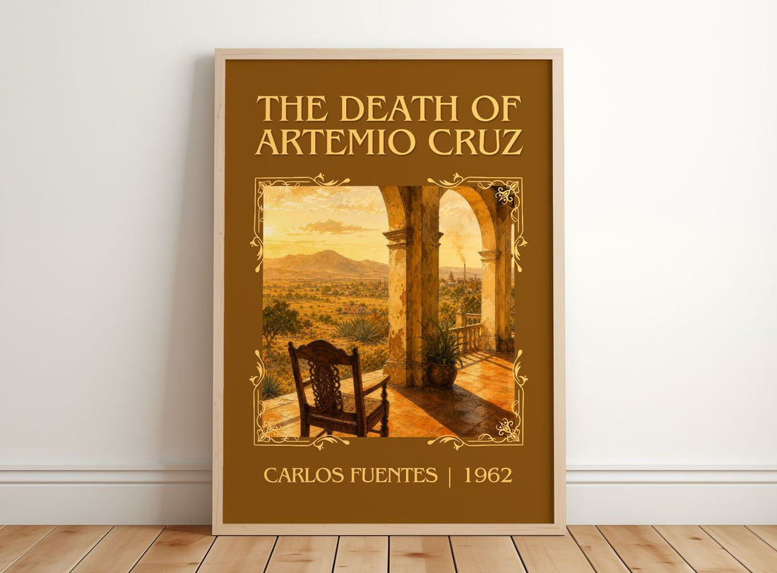 The Death of Artemio Cruz Classic Book Art Print by Carlos Fuentes – framed print leaning on a wooden floor