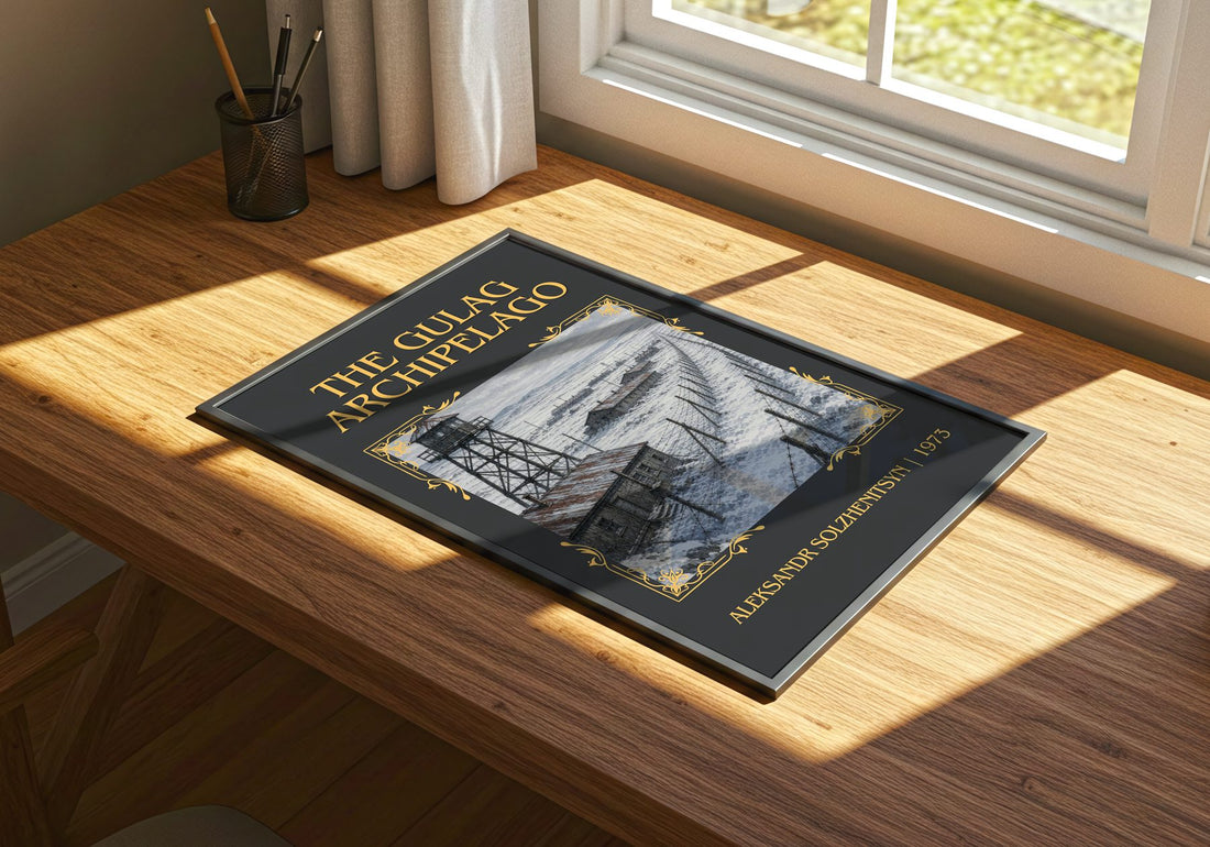 The Gulag Archipelago Classic Book Art Print by Aleksandr Solzhenitsyn – print on a sunlit desk