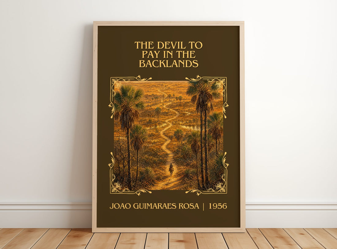 Devil to Pay in the Backlands Classic Book Art Print by J. Rosa – framed print leaning on a wooden floor
