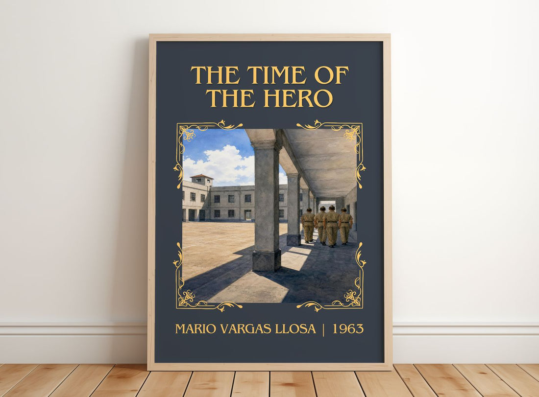 The Time of the Hero Classic Book Art Print by Mario Vargas Llosa – framed print leaning on a wooden floor