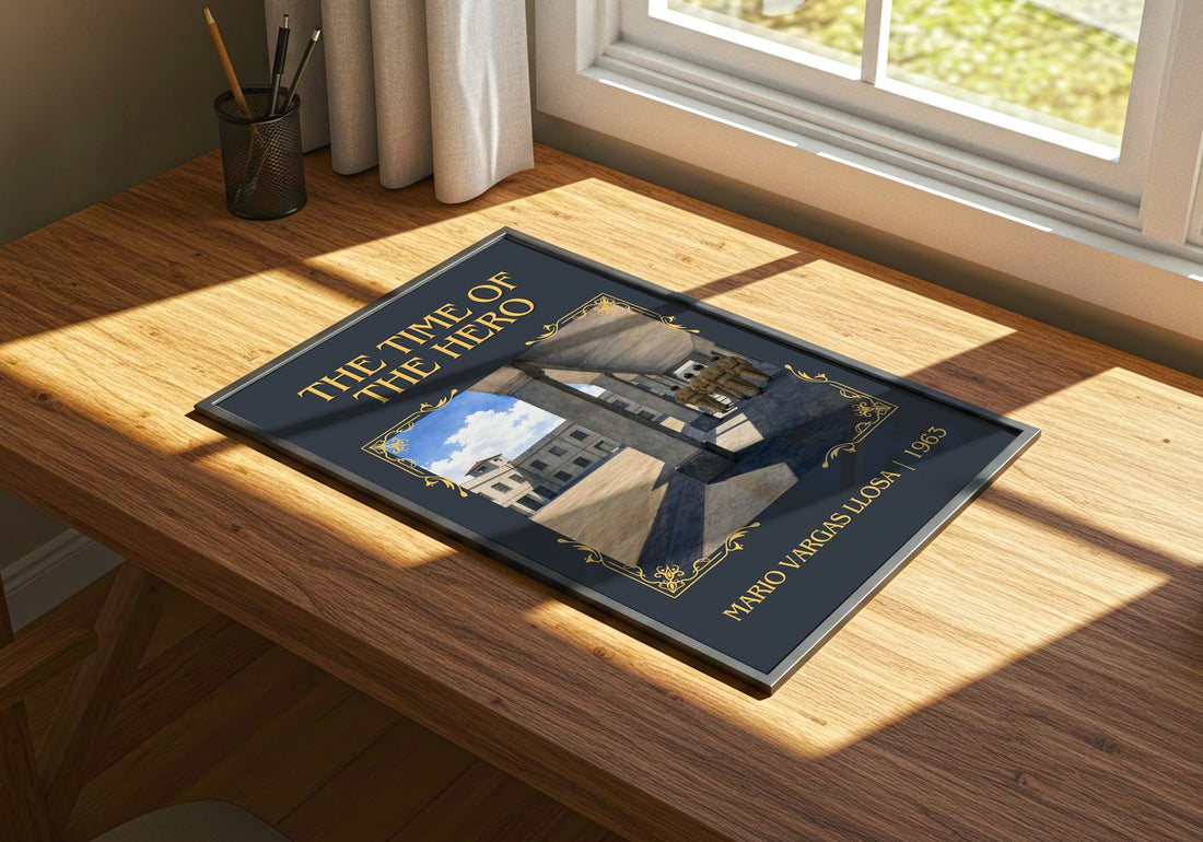 The Time of the Hero Classic Book Art Print by Mario Vargas Llosa – print on a sunlit desk