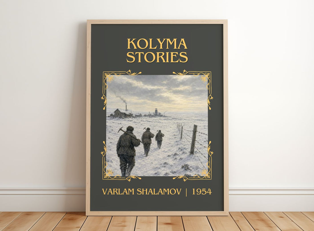 Kolyma Stories Classic Book Art Print by Varlam Shalamov – framed print leaning on a wooden floor
