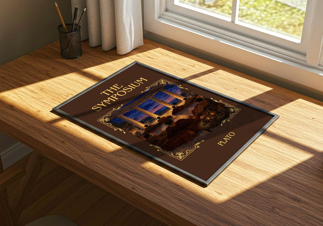 The Symposium Classic Book Art Print by Plato – print on a sunlit desk