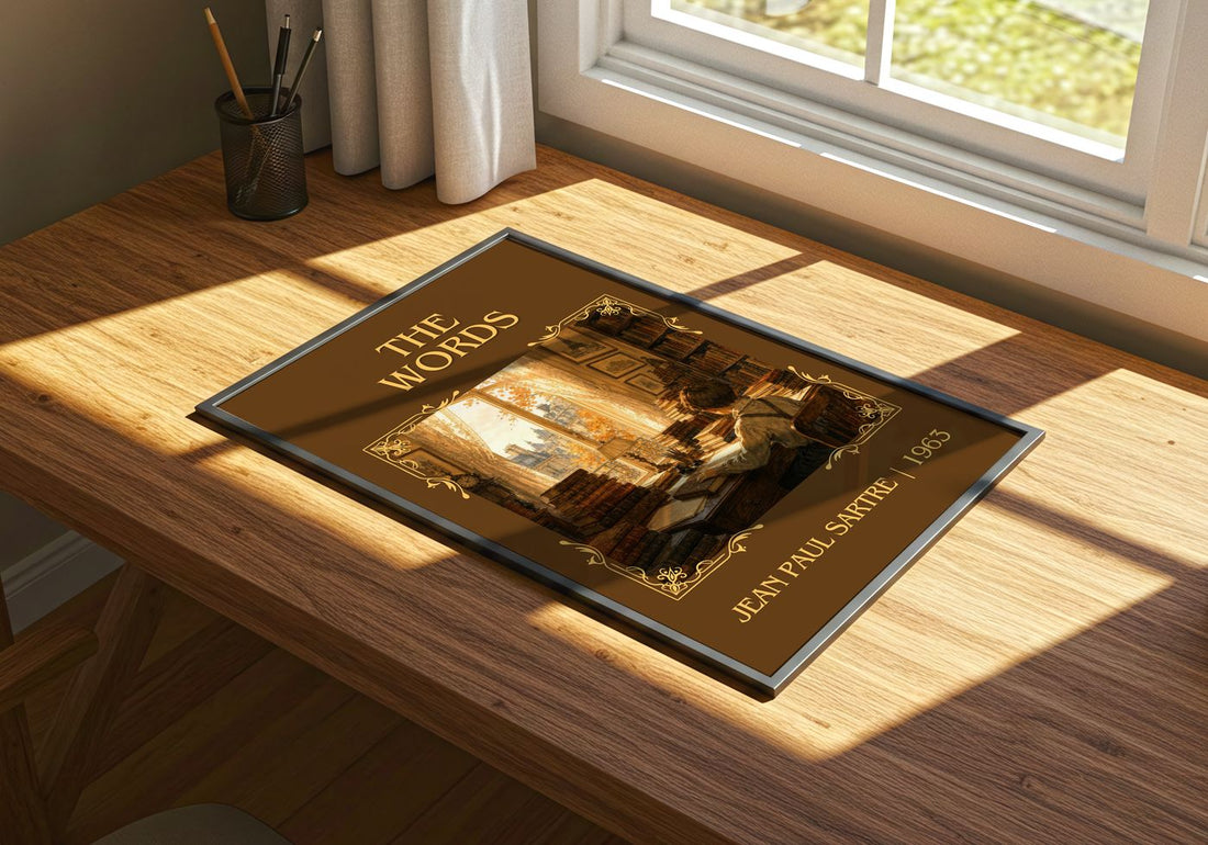 The Words Classic Book Art Print by Jean Paul Sartre – print on a sunlit desk