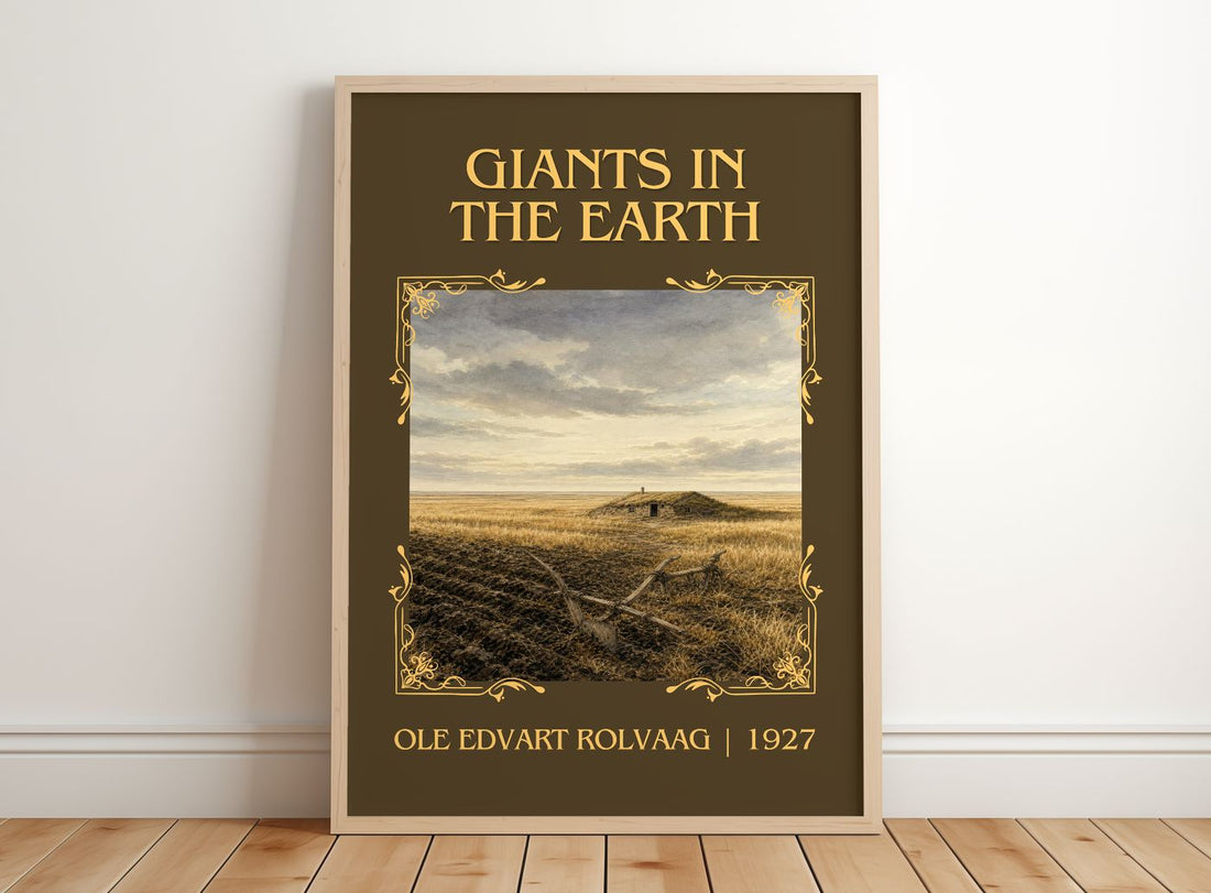 Giants in the Earth Classic Book Art Print by Ole Edvart Rolvaag – framed print leaning on a wooden floor