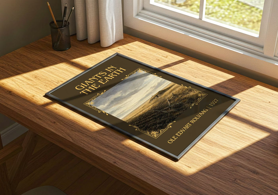 Giants in the Earth Classic Book Art Print by Ole Edvart Rolvaag – print on a sunlit desk