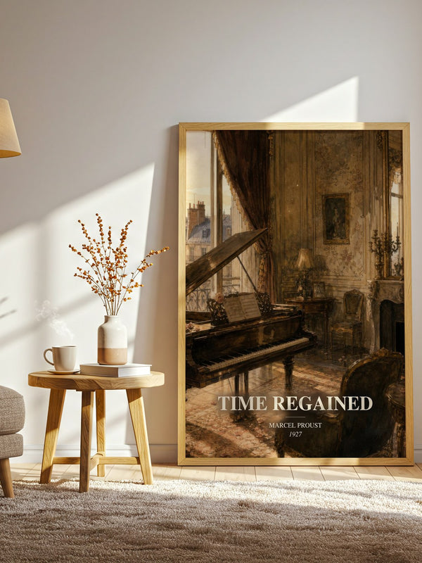 Time Regained watercolour print in frame leaning in hallway – classic literature wall art