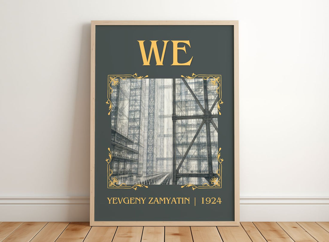 We Classic Book Art Print by Yevgeny Zamyatin – framed print leaning on a wooden floor