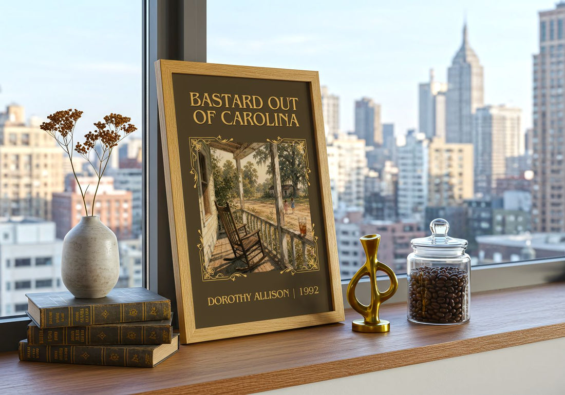 Bastard Out of Carolina Classic Book Art Print by Dorothy Allison – framed print on a city-view windowsill