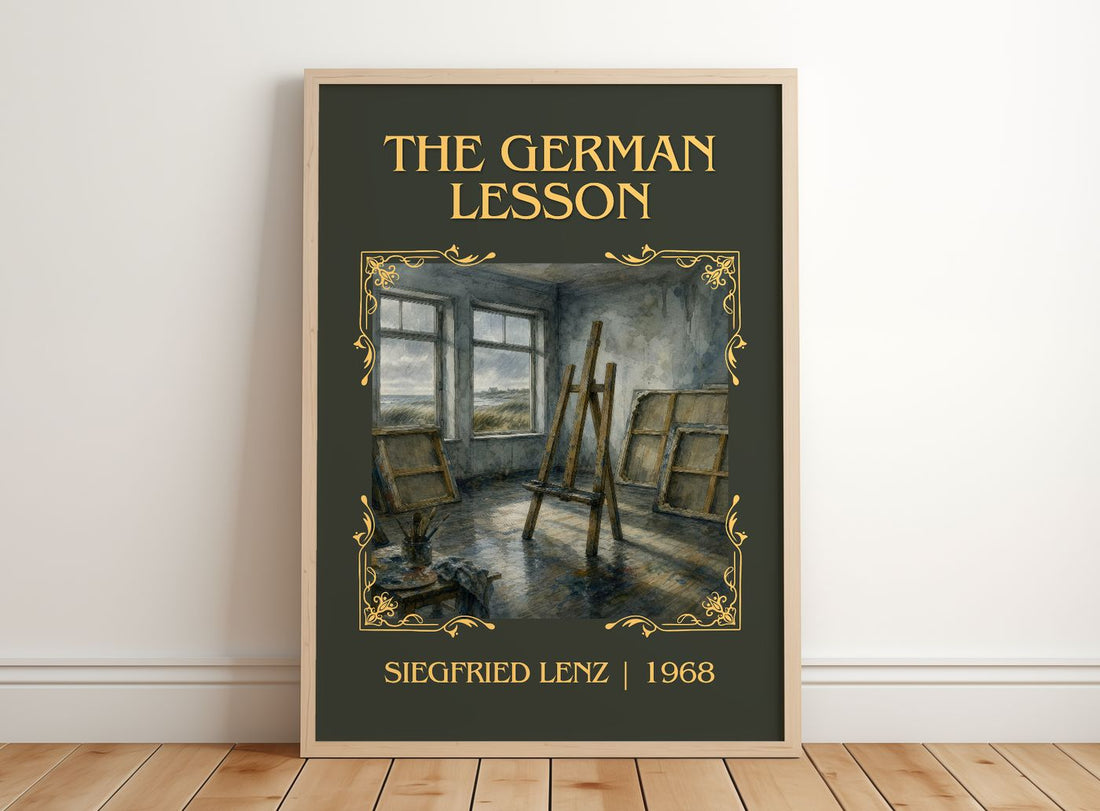 The German Lesson Classic Book Art Print by Siegfried Lenz – framed print leaning on a wooden floor
