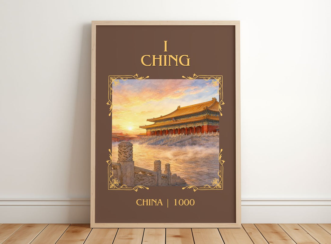 I Ching Classic Book Art Print by China – framed print leaning on a wooden floor