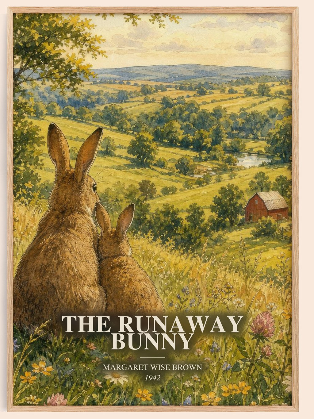 The Runaway Bunny watercolour book poster by Margaret Wise Brown – framed literary art print