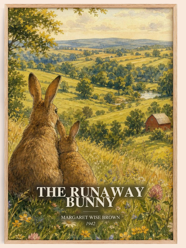 The Runaway Bunny watercolour book poster by Margaret Wise Brown – framed literary art print