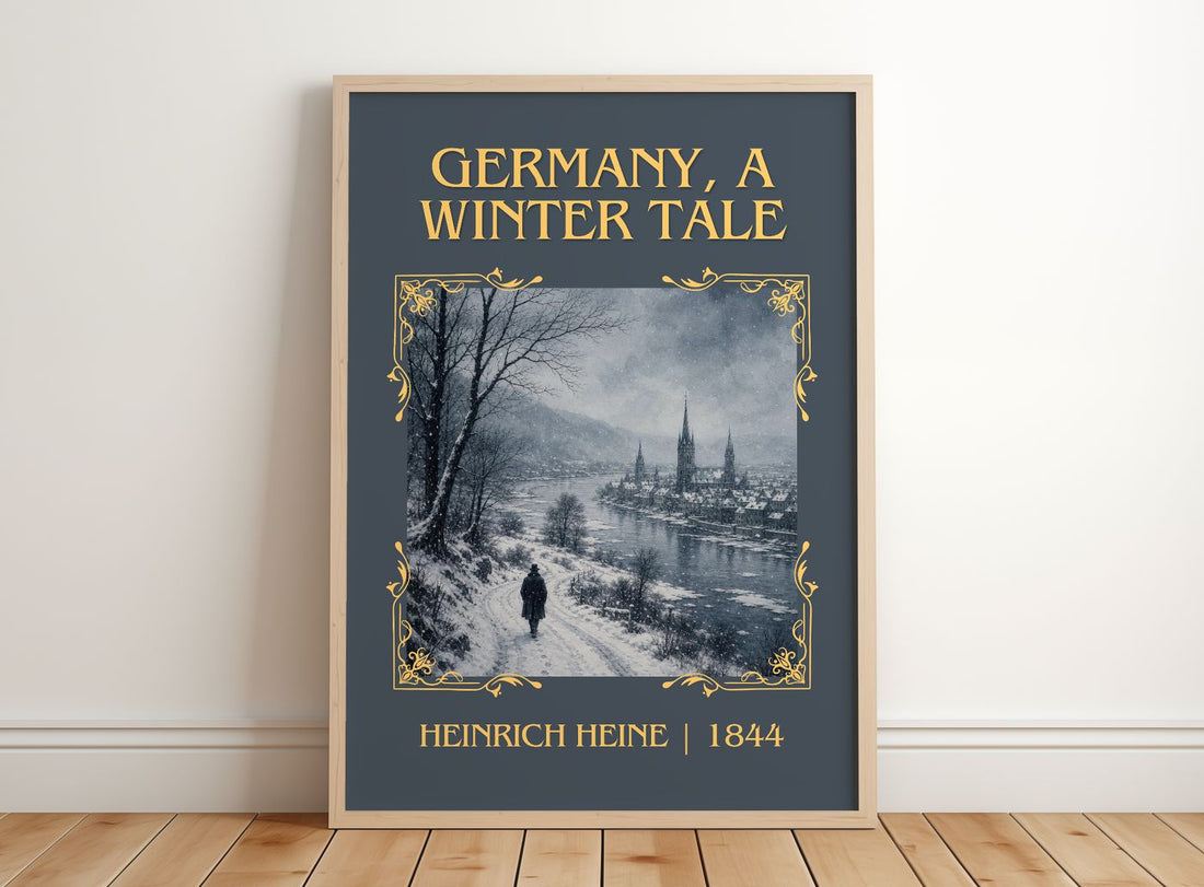 Germany, a Winter Tale Classic Book Art Print by Heinrich Heine – framed print leaning on a wooden floor