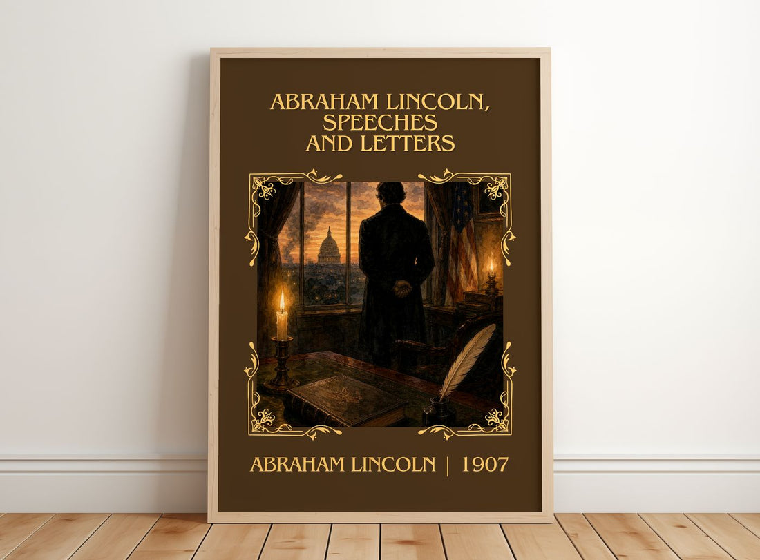 Abraham Lincoln, Speeches And Letters Classic Book Art Print by Abraham Lincoln – framed print leaning on a wooden floor