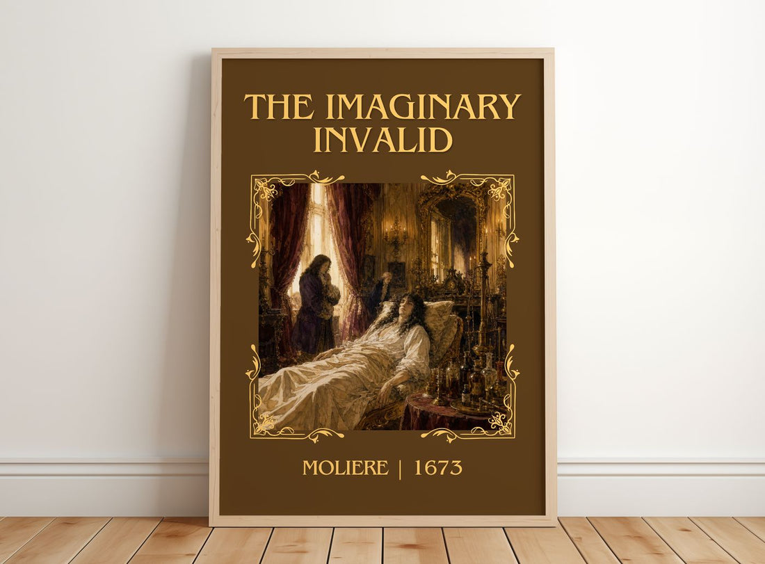 The Imaginary Invalid Classic Book Art Print by Molière – framed print leaning on a wooden floor