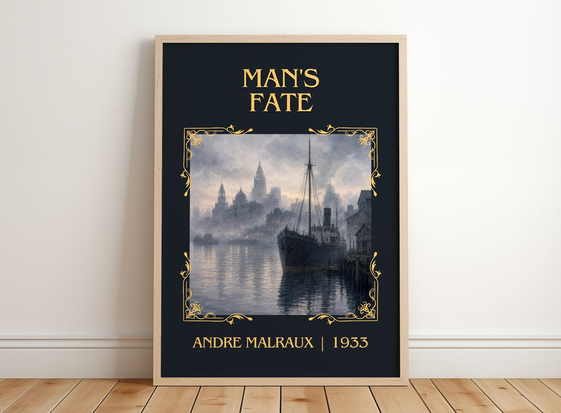 Man's Fate Classic Book Art Print by Andre Malraux – framed print leaning on a wooden floor