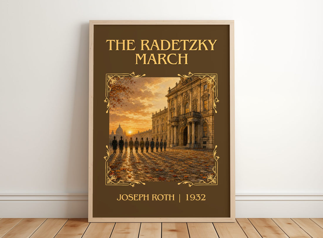 The Radetzky March Classic Book Art Print by Joseph Roth – framed print leaning on a wooden floor
