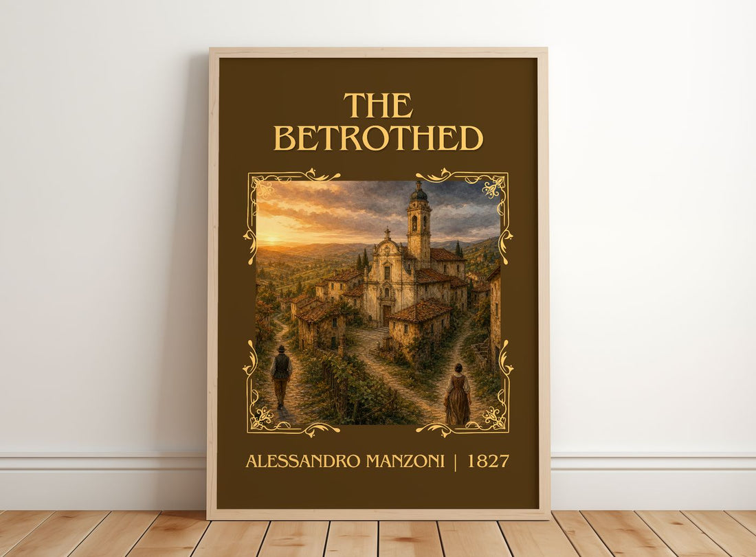 The Betrothed Classic Book Art Print by Alessandro Manzoni – framed print leaning on a wooden floor