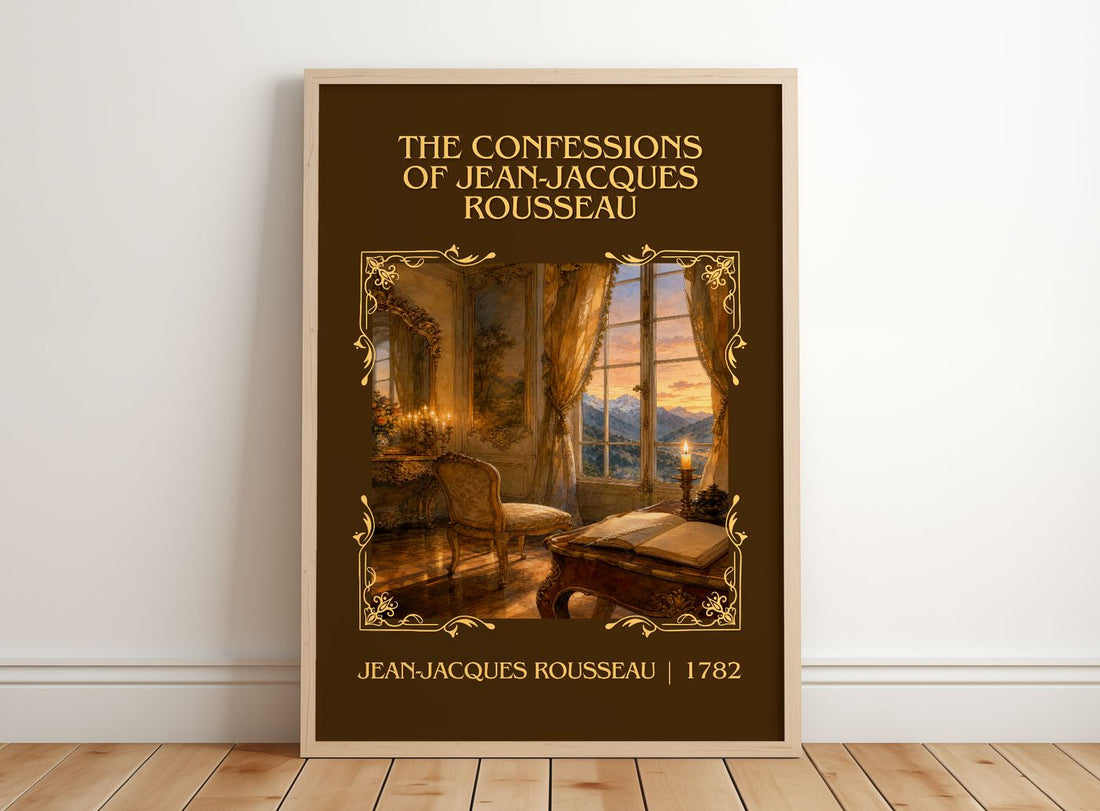 The Confessions of Jean-Jacques Rousseau Classic Book Art Print by Jean-Jacques Rousseau – framed print leaning on a wooden floor