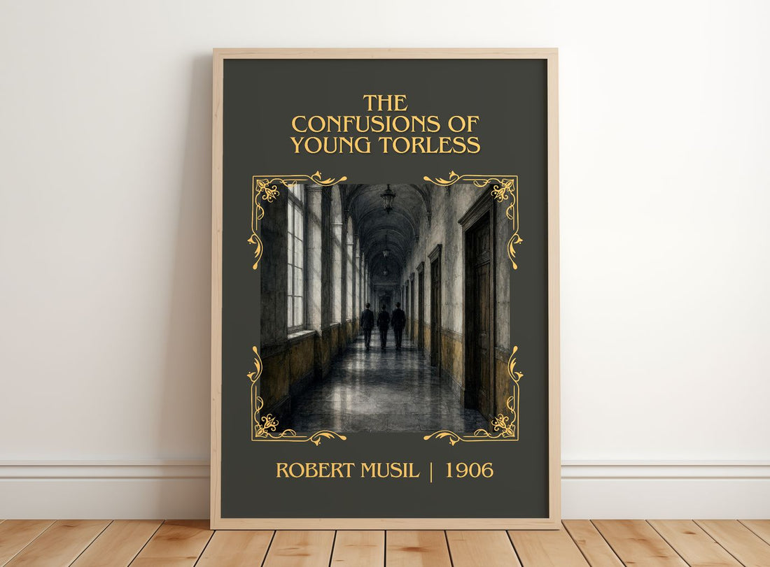 The Confusions of Young Törless Classic Book Art Print by Robert Musil – framed print leaning on a wooden floor