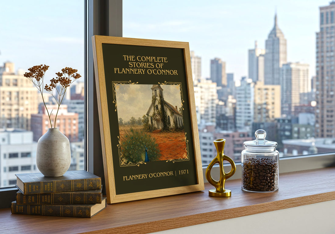 The Complete Stories of Flannery O'Connor Classic Book Art Print by Flannery O'Connor – framed print on a city-view windowsill