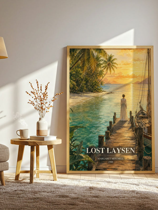 Lost Laysen watercolour print in frame leaning in hallway – romance wall art