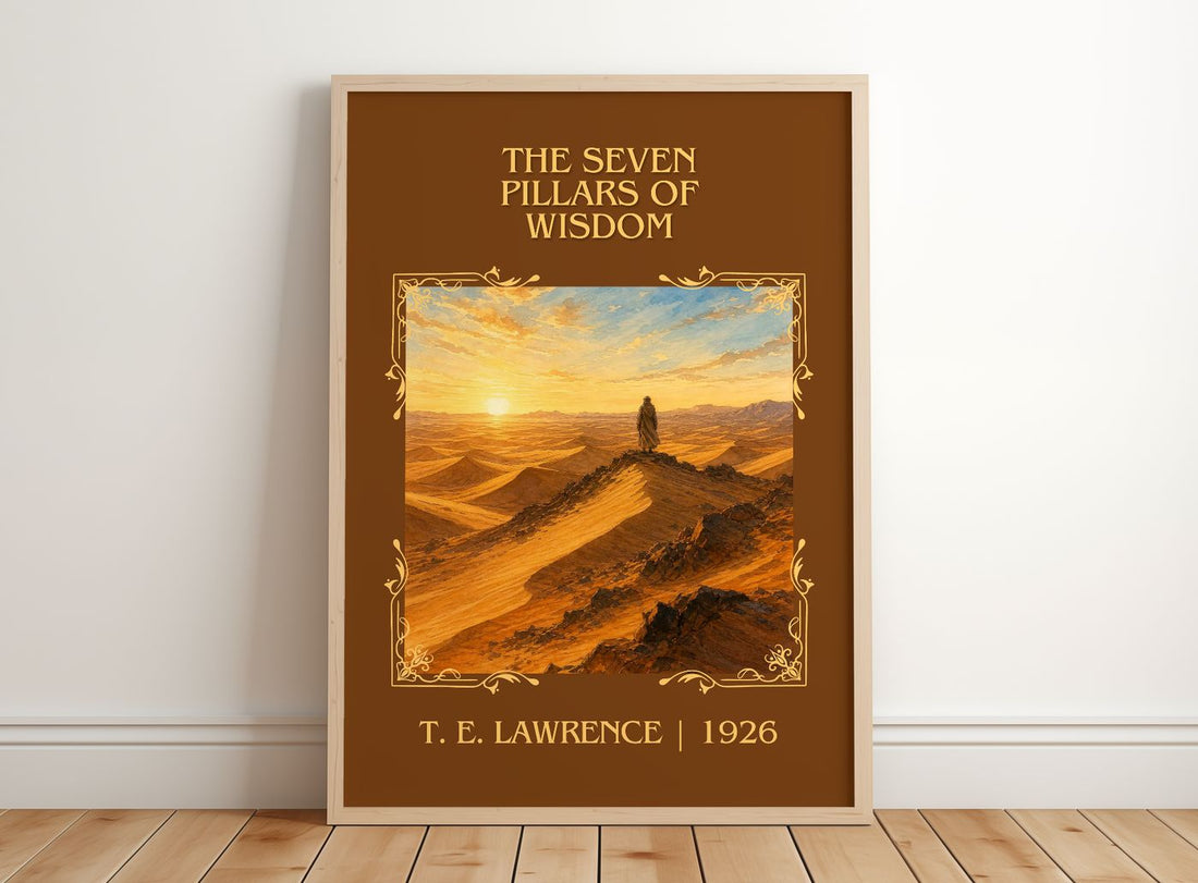 The Seven Pillars of Wisdom Classic Book Art Print by T. E. Lawrence – framed print leaning on a wooden floor