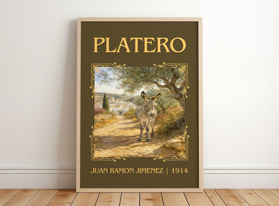 Platero Classic Book Art Print by Juan Ramón Jiménez – framed print leaning on a wooden floor