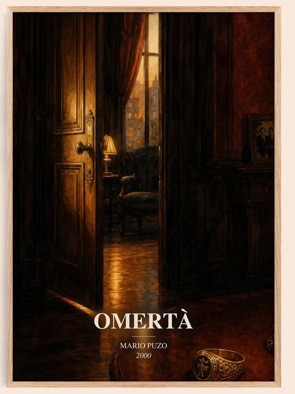 Omertà watercolour book poster by Mario Puzo – framed literary art print