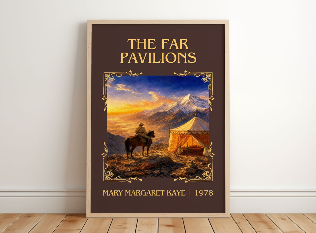 The Far Pavilions Classic Book Art Print by Mary Margaret Kaye – framed print leaning on a wooden floor