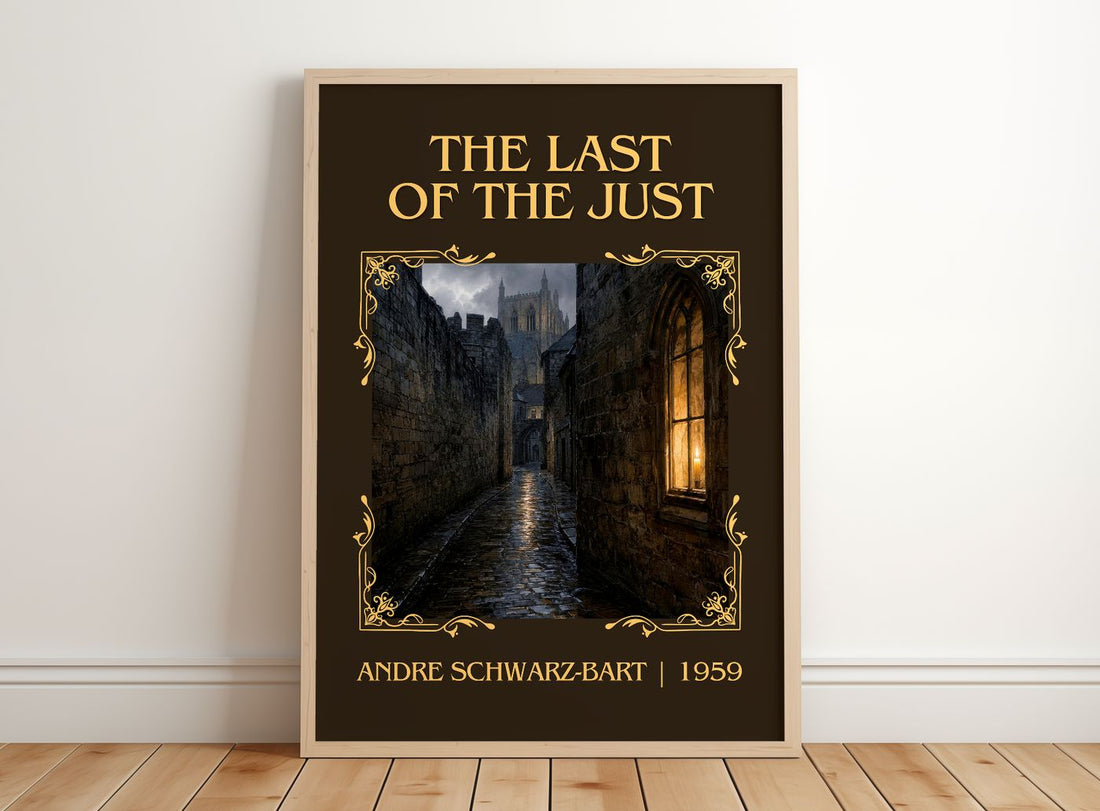 The Last Of The Just Classic Book Art Print by André Schwarz-Bart – framed print leaning on a wooden floor