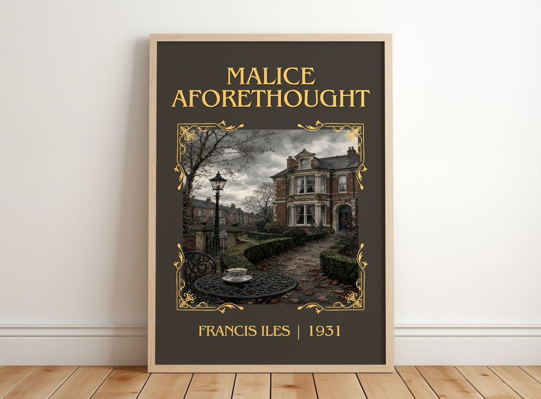 Malice Aforethought Classic Book Art Print by Francis Iles – framed print leaning on a wooden floor