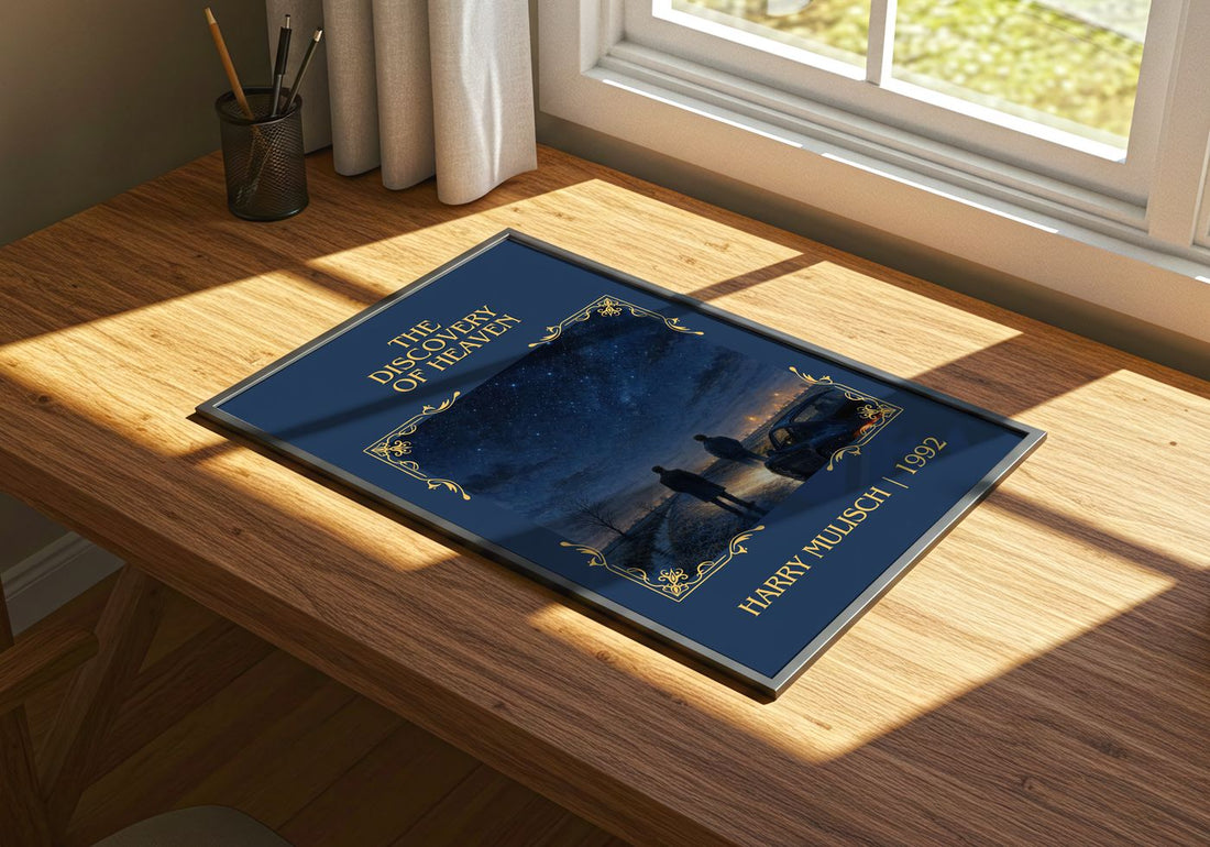The Discovery of Heaven Classic Book Art Print by Harry Mulisch – print on a sunlit desk