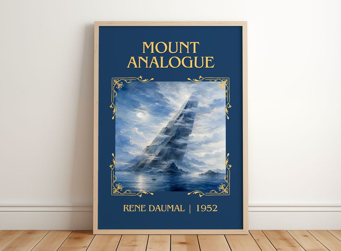 Mount Analogue Classic Book Art Print by René Daumal – framed print leaning on a wooden floor