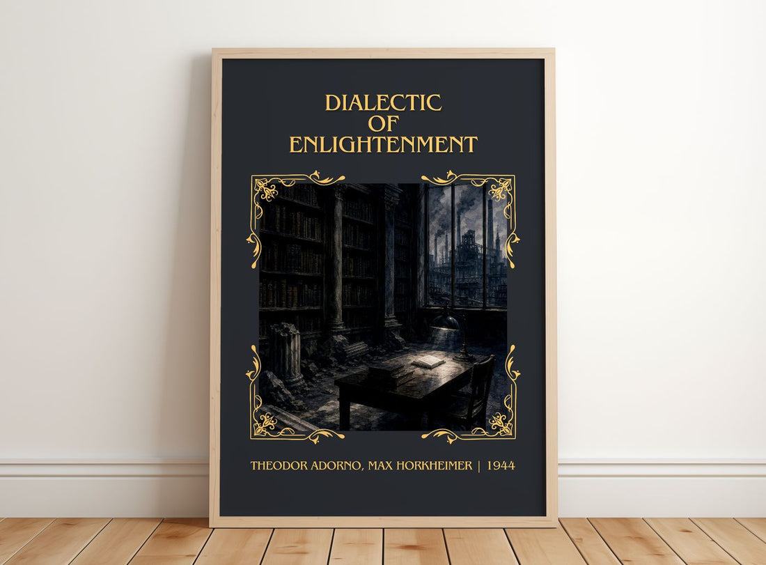 Dialectic Of Enlightenment Classic Book Art Print by T. Horkheimer – framed print leaning on a wooden floor