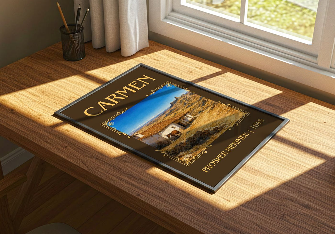 Carmen Classic Book Art Print by Prosper Mérimée – print on a sunlit desk