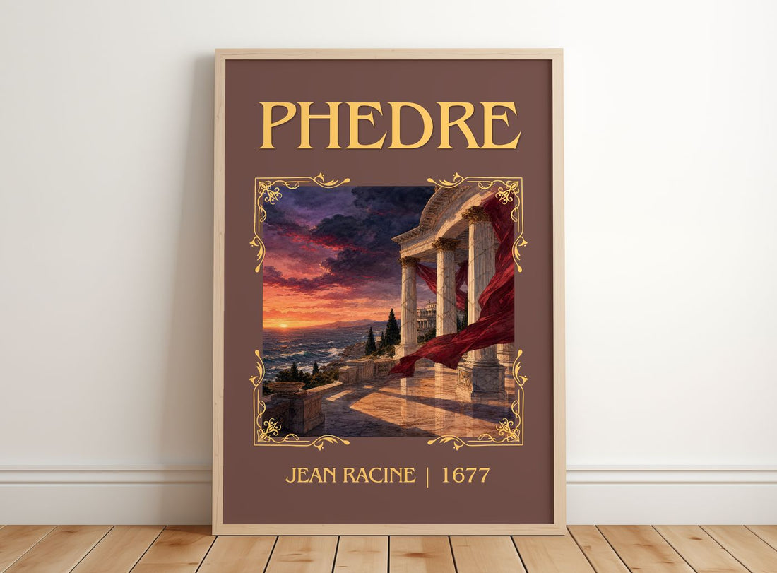 Phèdre Classic Book Art Print by Jean Racine – framed print leaning on a wooden floor