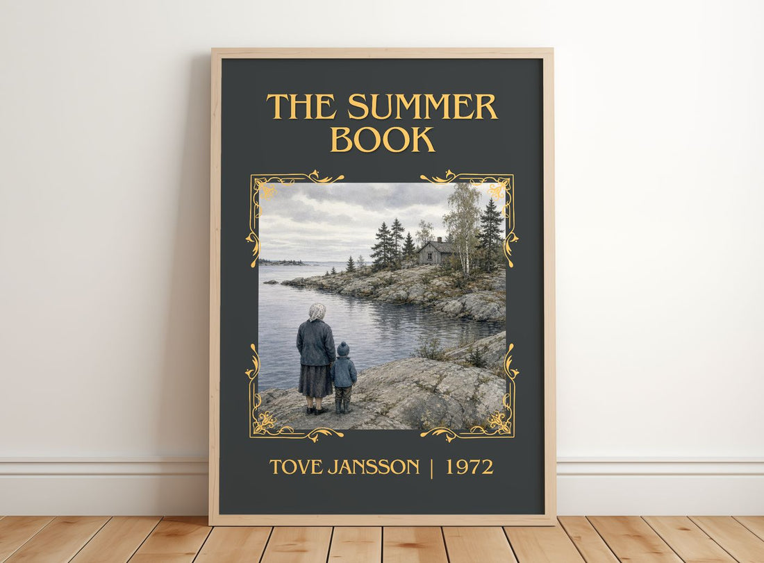 The Summer Book Classic Book Art Print by Tove Jansson – framed print leaning on a wooden floor