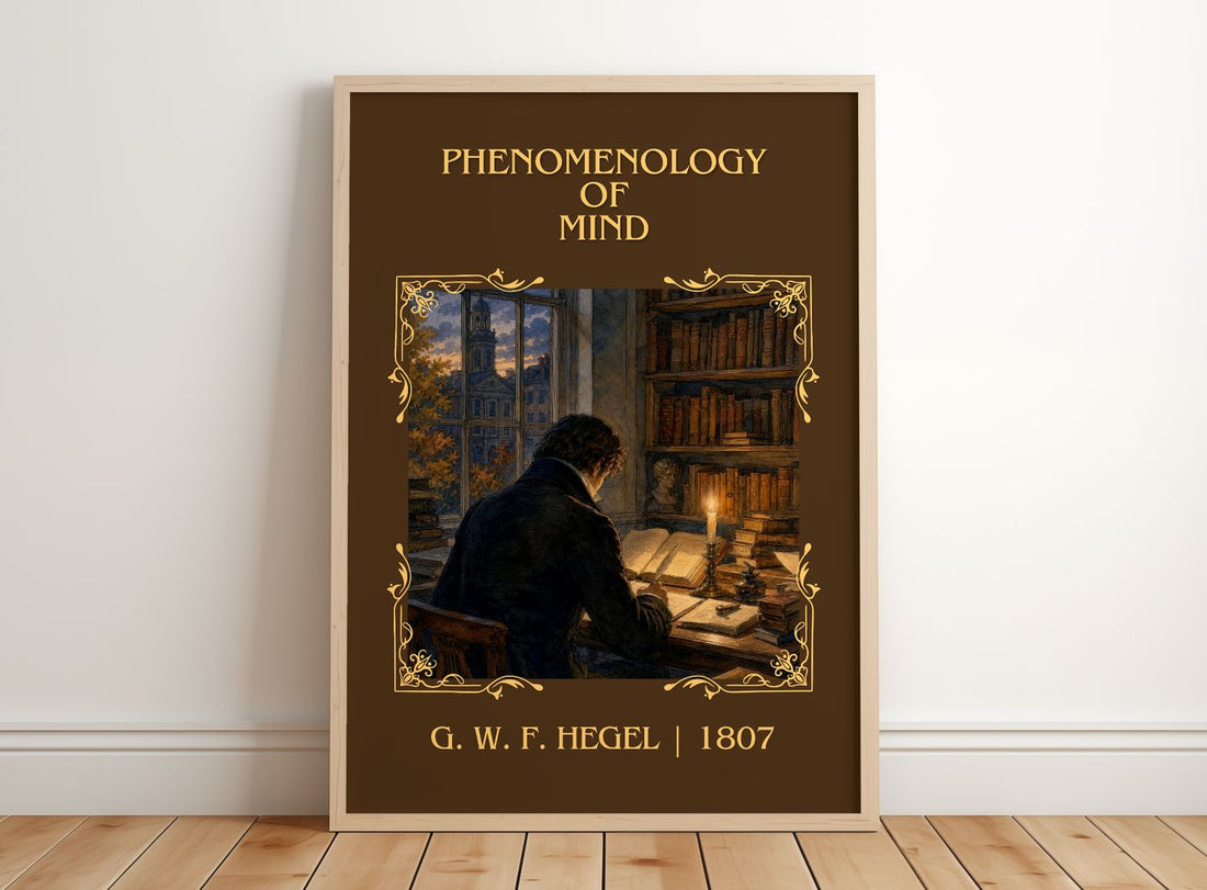 Phenomenology of Mind Classic Book Art Print by G. W. F. Hegel – framed print leaning on a wooden floor