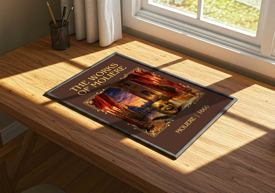The Works of Moliere Classic Book Art Print by Molière – print on a sunlit desk