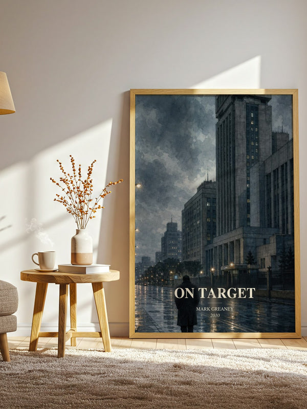 On Target watercolour print in frame leaning in hallway – thriller wall art