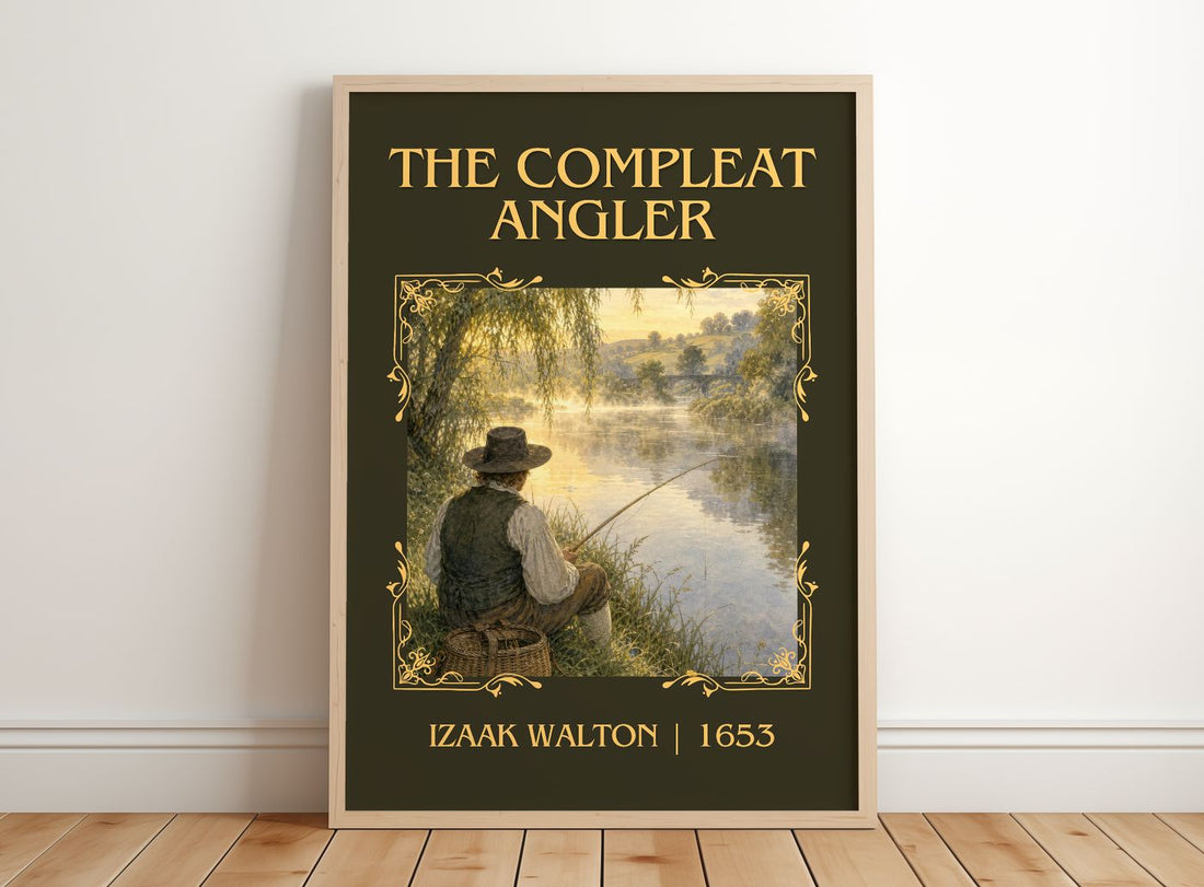 The Compleat Angler Classic Book Art Print by Izaak Walton – framed print leaning on a wooden floor