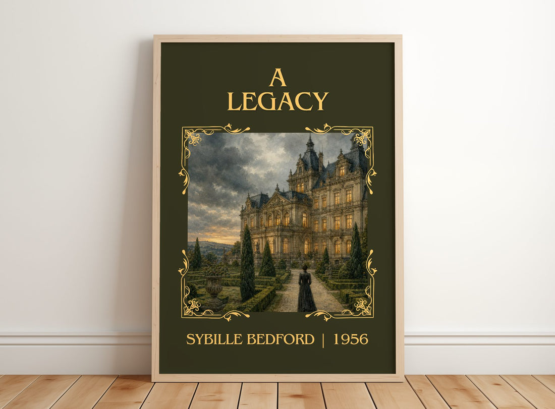 A Legacy Classic Book Art Print by Sybille Bedford – framed print leaning on a wooden floor