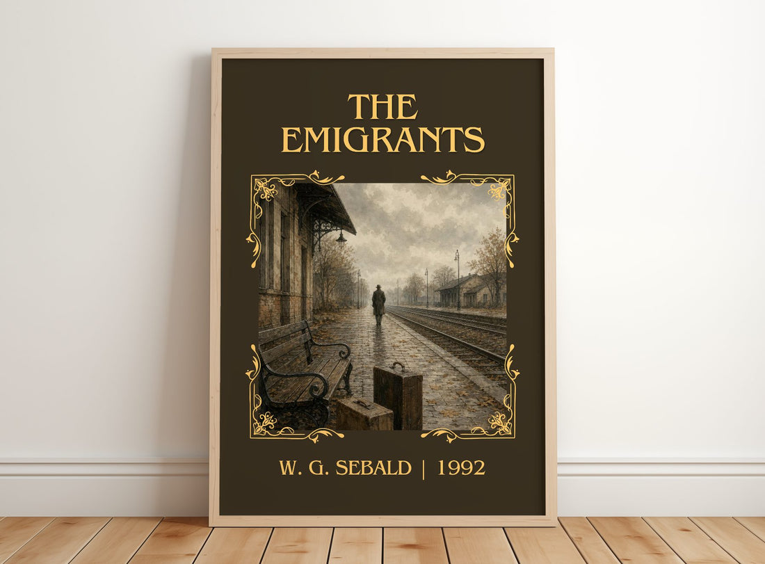 The Emigrants Classic Book Art Print by W. G. Sebald – framed print leaning on a wooden floor